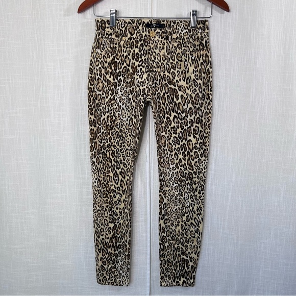 7 For All Mankind Leopard Print Festival Stretch Cigarette Leg Jeans Sz 24 - Picture 2 of 12